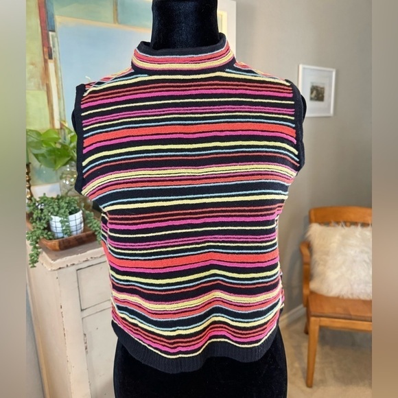 St John Sport Santana Knit Sweater M Mock Neck Sleeveless Y2K Multicolor Crop - Picture 1 of 12